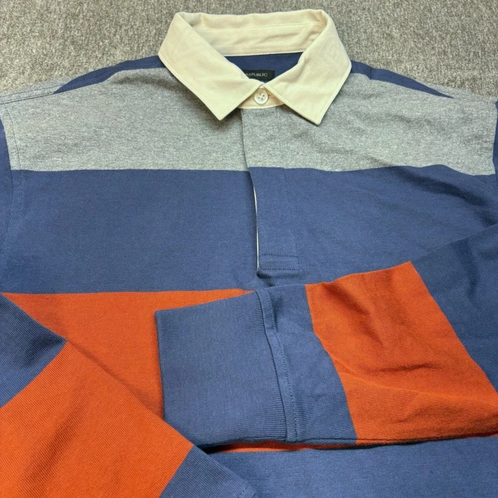 Banana Republic Rugby Shirt Men's Sz S Blue Grey Orange Polo Preppy Heavy Casual